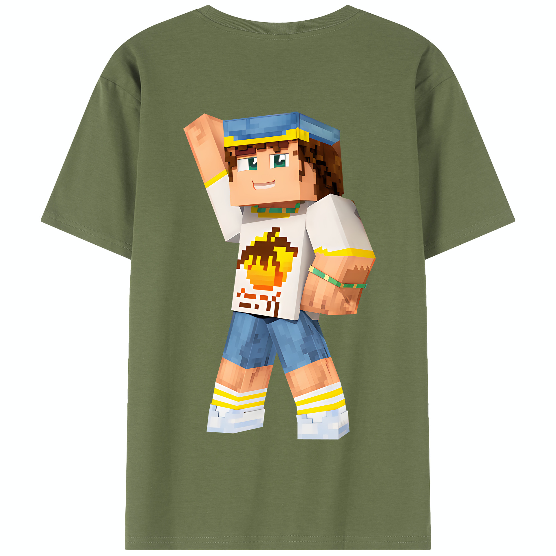 （画像用） マインクラフト ブロックの世界 Minecraft MC Block world 綿100％半袖Tシャツ（背面プリント）